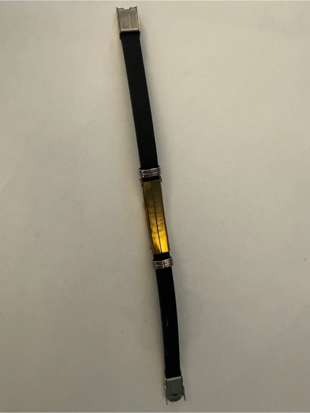 Black Silicone Men’s Bracelet with Silver & Gold Plated Accent
